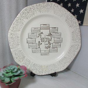 Vintage 1970 Calendar Birthday Year Ironstone  Plate Dish Sports Theme